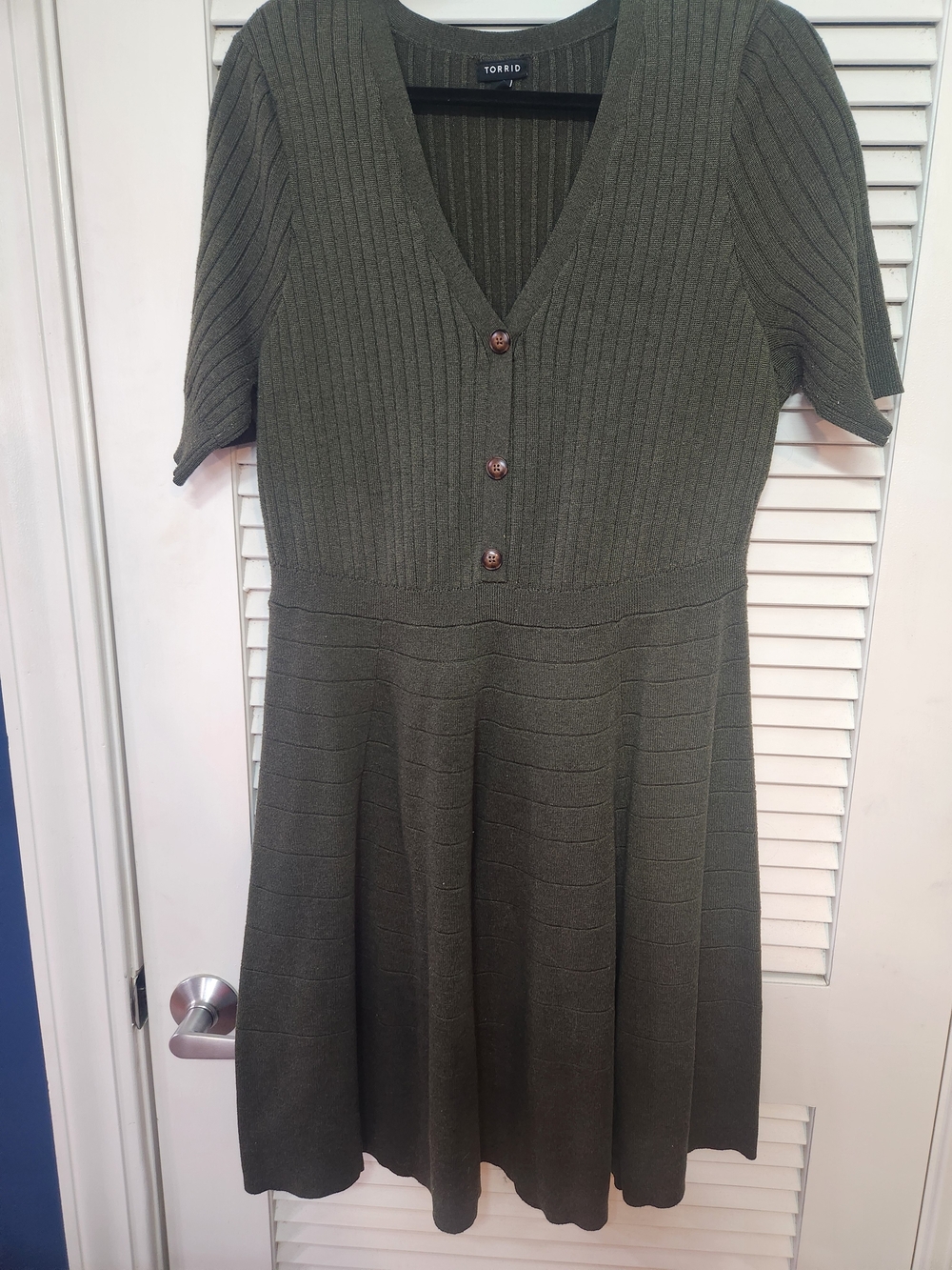 torrid Olive Ribbed V-Neck Button Midi Dress